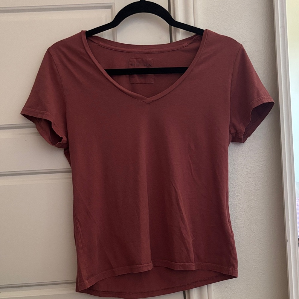 Dear John Short Sleeve V-Neck Tee in Rust
